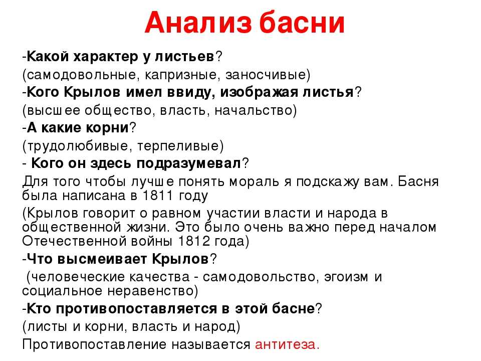 Листы и корни анализ басни, мораль тема и смысл
